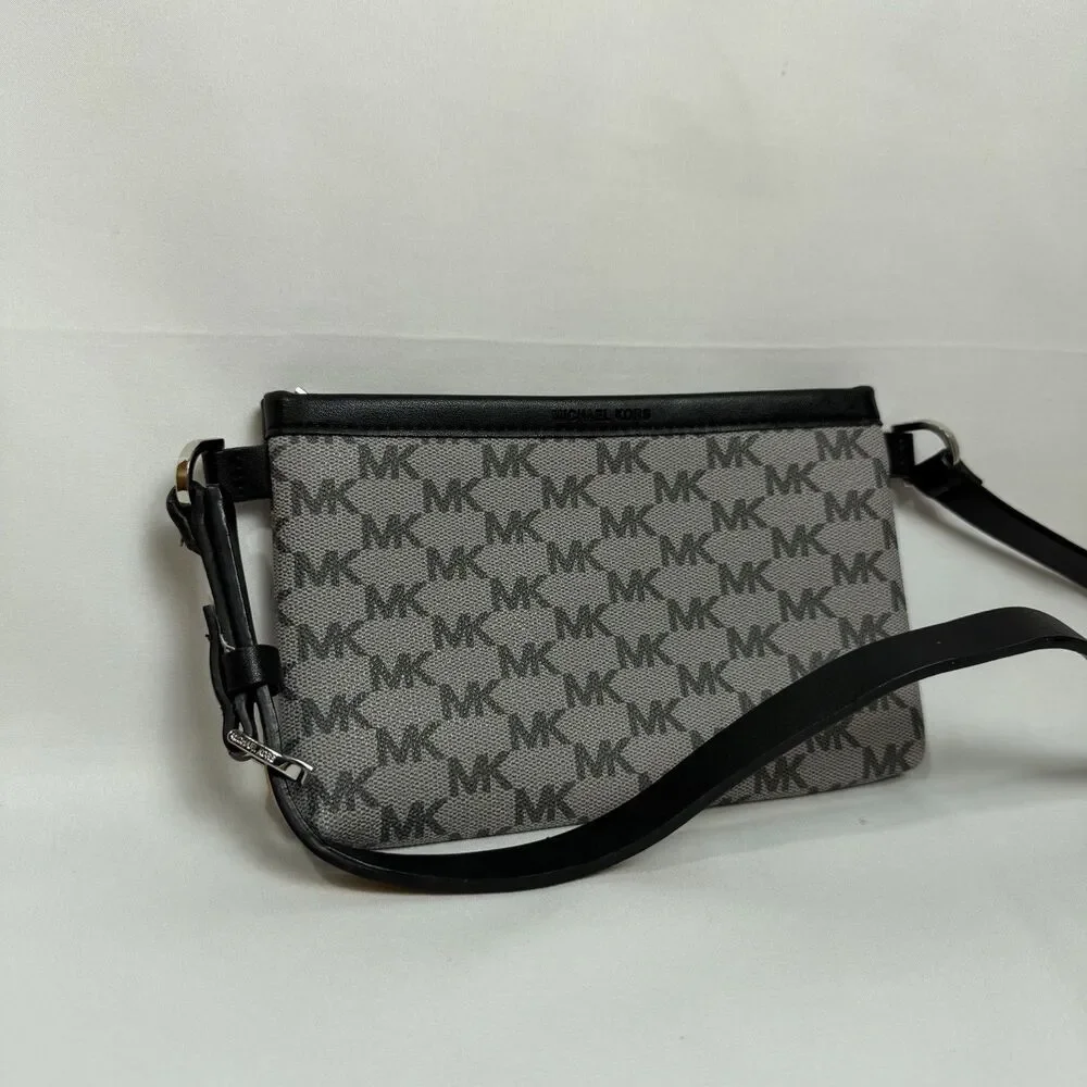 MICHAEL KORS MK Logo Fanny Pack Belt Bag 551749C Gray Black Sz M NWOT